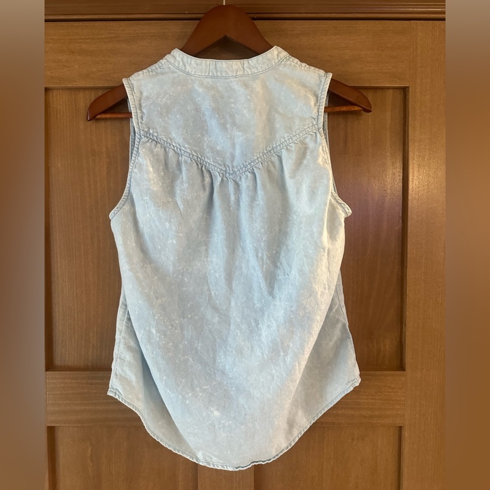 Anthropologie Cloth & Stone Seamed Denim Linen Blend Tank Shirt XS - Picture 7 of 9